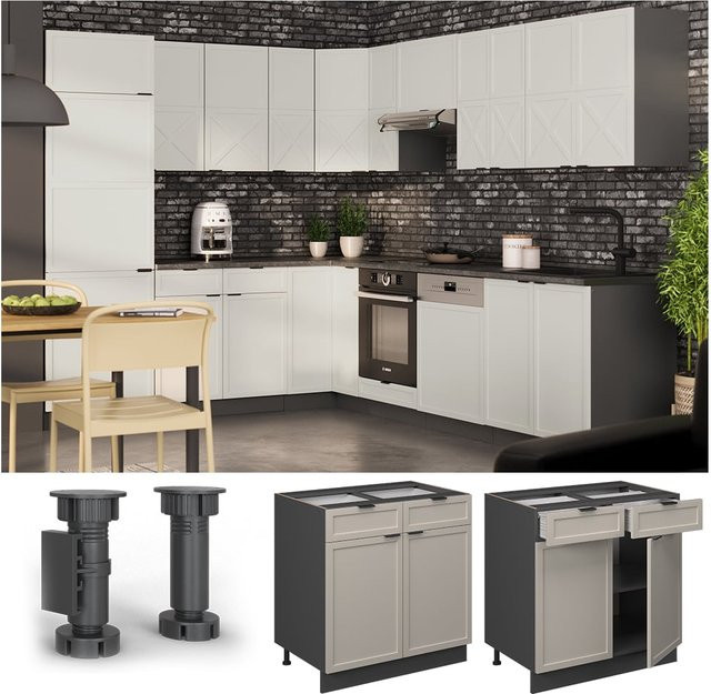 Vicco Schubunterschrank Fame-Line in Anthrazit, Grau und Beige mit Arbeitsplatte in Anthrazit, Breite: 80 cm - Bild 1