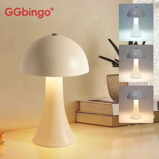 GGbingo Wiederaufladbare LED-Tischlampe in Retro-Pilzform mit Touch-Sensor, Nachttischlampe für Schlafzimmer und Dekoration, Weiß oder Schwarz - Bild 1