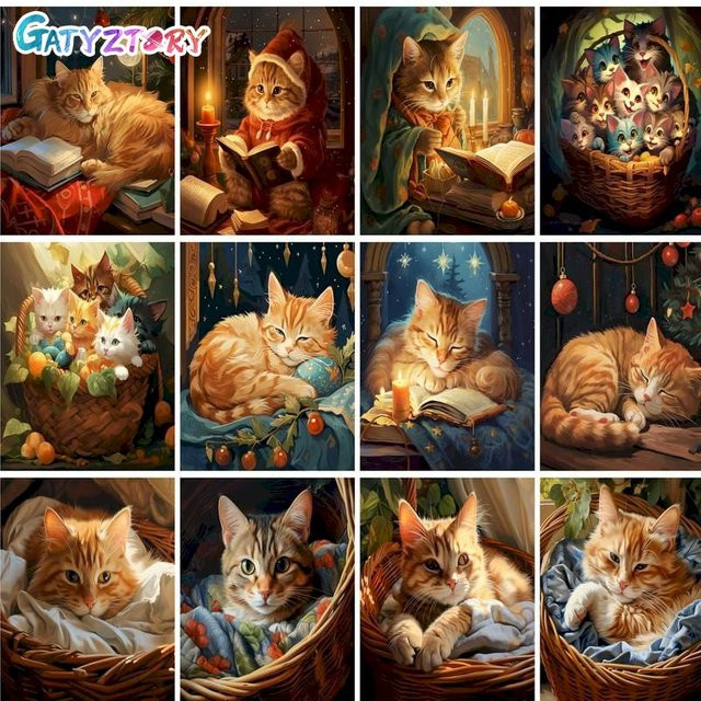 GATYZTORY Malen nach Zahlen Rahmen, Cartoon Katze, Set - Bild 1