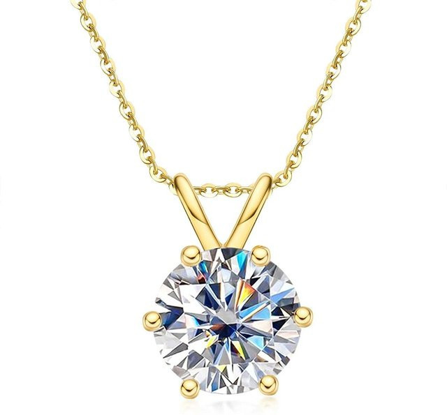ANENJERY Bijouterie Anhänger Halskette, 3ct Moissanit, 18K vergoldet, beige - Bild 1