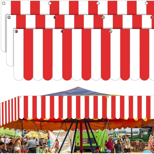 3-teiliges AFYPRTY Karnevals-Zeltdekorations-Set aus Stoff in Rot und Weiß für Zirkus- und Piraten-Mottopartys mit Banner, Schild und Baldachin - Bild 1