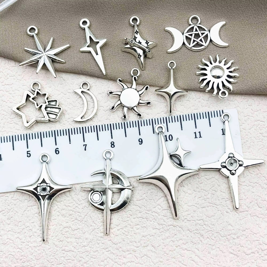 Kreuzförmiger ausgehöhlter Sternanhänger, Legierung, Silber, Unisex - Bild 2