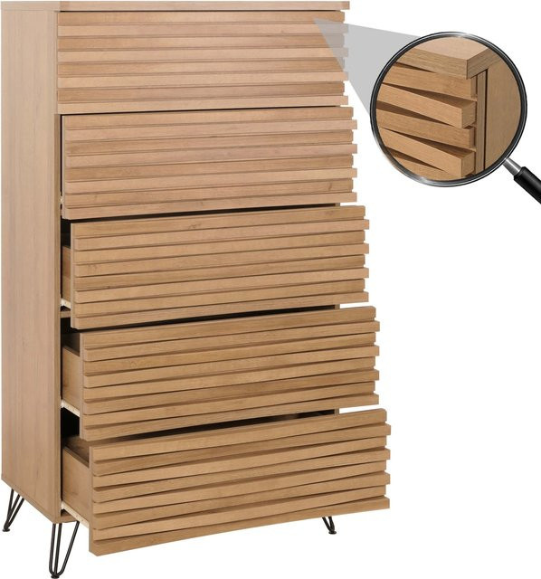 MCW Kommode M49 Highboard mit 5 Schubladen in Braun, 3D-Design aus MDF und Metall, Höhe: 145 cm, Breite: 80 cm, Tiefe: 44 cm - Bild 1
