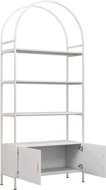 Aosom HOMCOM Aufbewahrungsregal mit 4 Ebenen und Doppeltür in Weiß, geschwungenes Bücherregal mit Stahlrahmen und verstellbaren Füßen, B/T/H: 80 x 30 x 187 cm - Bild 1