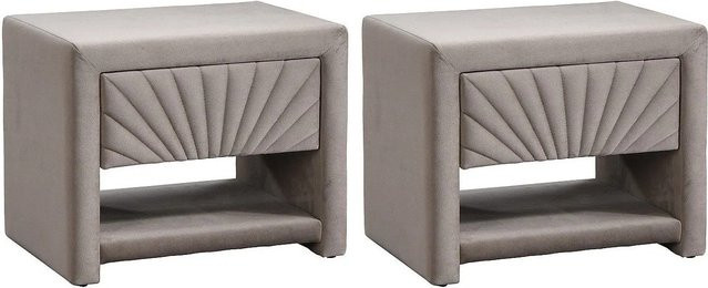 Vente-unique Nachttisch Ulami in Beige mit Samtbezug, Breite: 50 cm - Bild 1