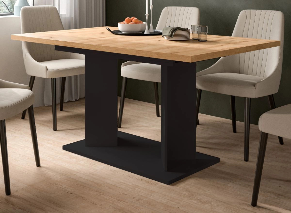 Esstisch Anton von Inn.Furn aus Eiche und Schwarz, ausziehbar, rechteckig - Bild 1