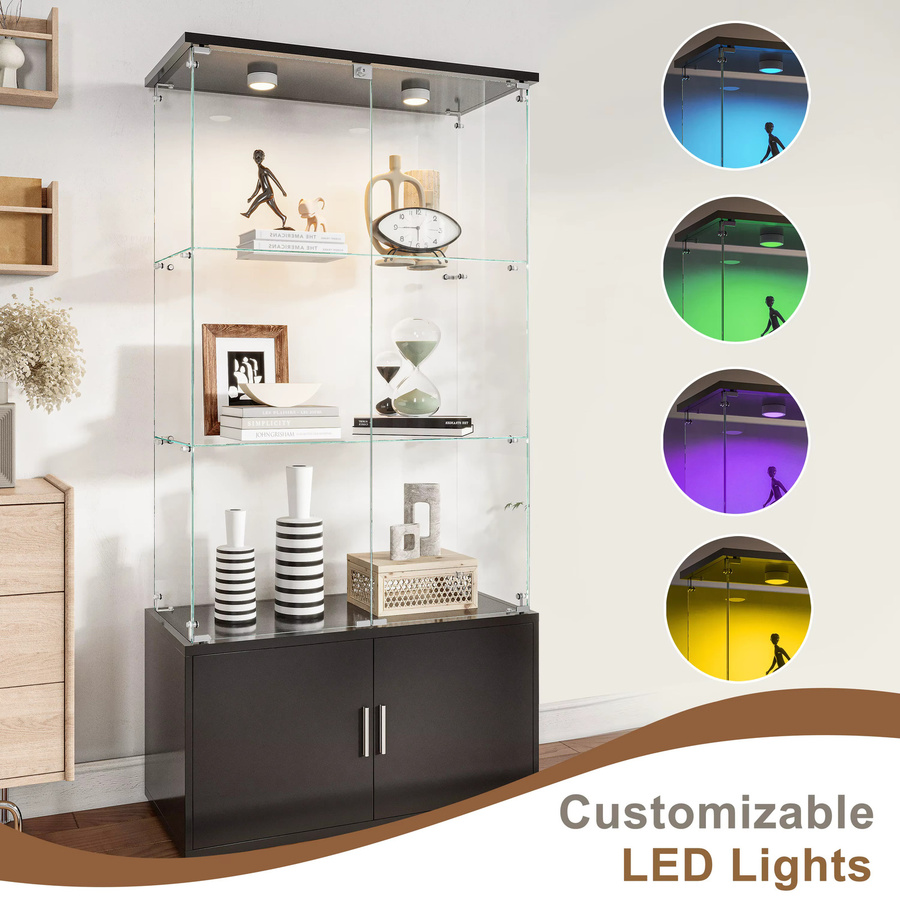 Simurq Glasvitrine in Schwarz mit LED-Beleuchtung, 4 Glastüren und abschließbarem Aufbewahrungsschrank, B/T/H: 35 x 78,51 x 164 cm - Bild 3