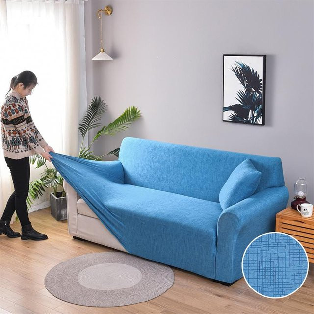 Geometrie Elastische Sofahusse in Blau mit Stretch-Material für 1-Sitzer, Breite: 90-140 cm - Bild 1