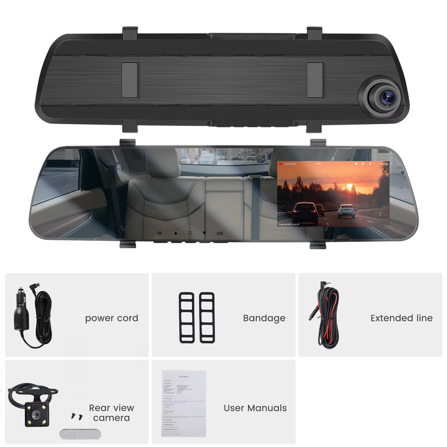 Podofo Dual-Lens Auto-Rückspiegelrekorder mit 4,0 Zoll LCD-Bildschirm, 1080P Full HD, Bewegungserkennung und Rückfahrkamera in Schwarz - Bild 5