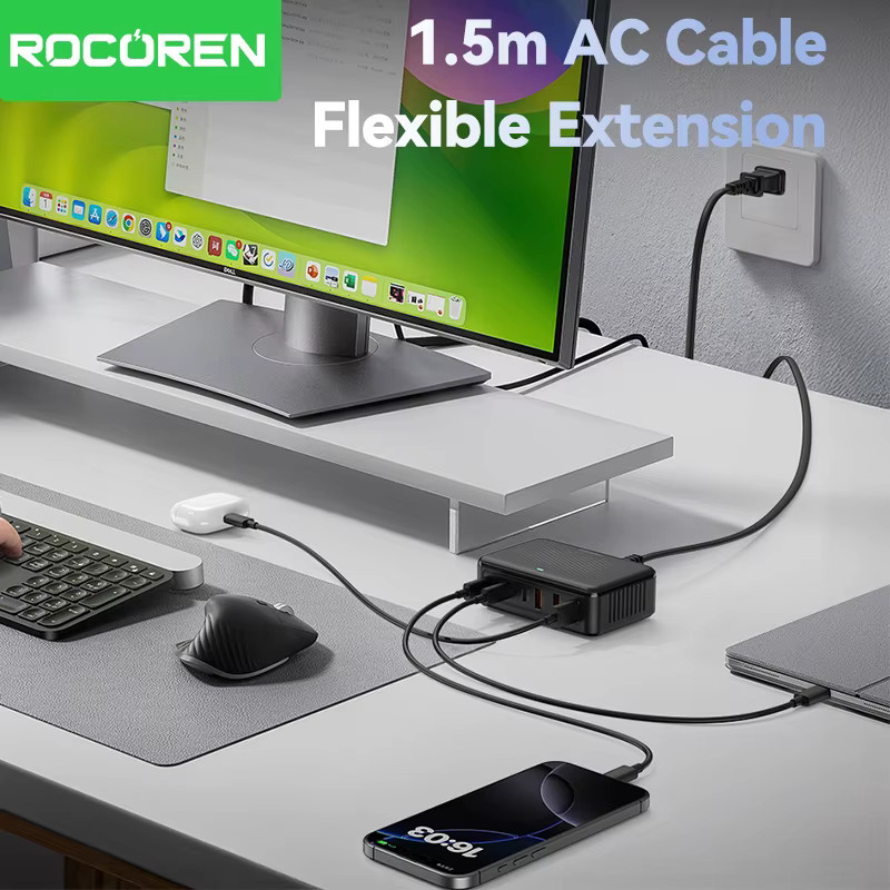 Rocoren USB-Ladegerät 100W GaN Desktop-Schnellladestation mit 6 Ports in Schwarz - Bild 5