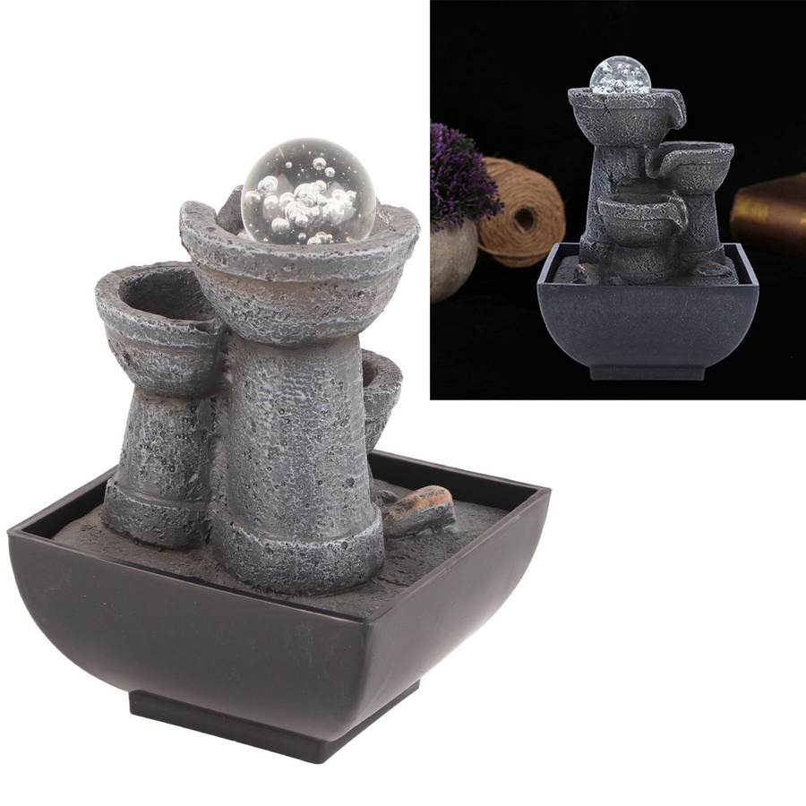 CosyHome LED-Tischbrunnen aus Harz mit fließendem Wasser und Kugel für Zuhause und Büro - Bild 2