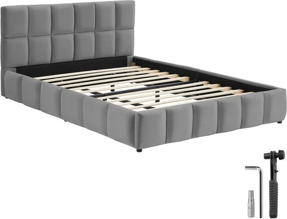 Tectake Polsterbett Shirley mit Samtbezug und Steppmuster in Dunkelgrau, B/T/H: 220 x 193 x 93 cm