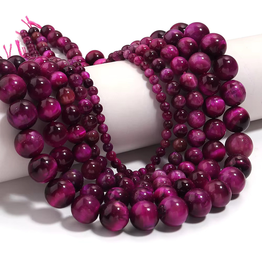 louleur Perlen, Tigerauge, pinkfarben, rund, 4-12 mm, Unisex - Bild 6
