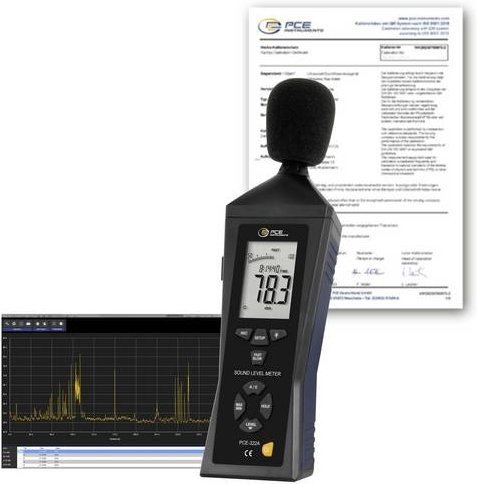 PCE Instruments Schallpegel-Messgerät PCE-322ALEQ-ICA kalibriert (ISO) Datenlogger in Schwarz mit USB und Analoganschluss (30 dB min., 31.5Hz - 8kHz) - Bild 1