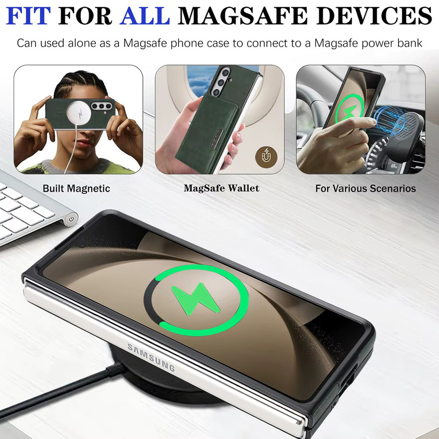 2-in-1 Ledertasche für Samsung Galaxy Z Fold 7 6 5 4 3 mit magnetischem Kartenhalter und Ständer in Braun - Bild 5