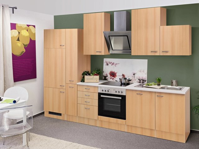 Flex-Well Classic Küchenzeile Nano in Buche Nachbildung, Farbe Braun, B/T/H: 310 x 57 x 200 cm - Bild 1