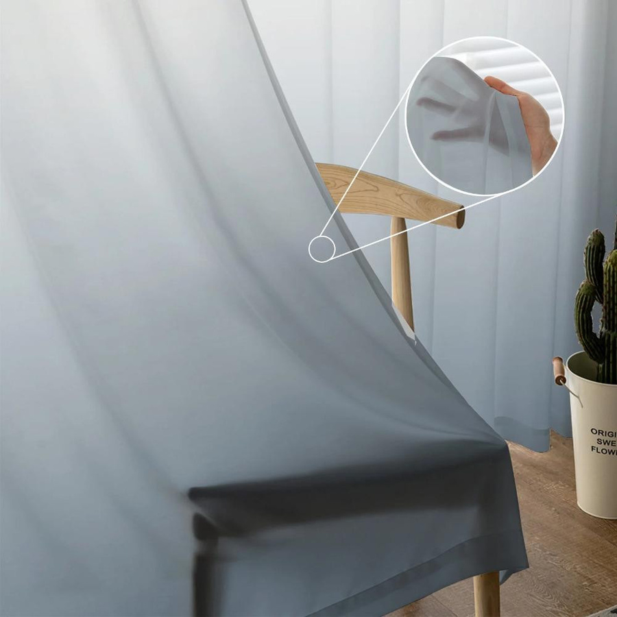 Yiran Furniture Transparente Voile-Vorhänge aus Organza in Braun und Grau mit Ösen, Breite: 135 cm, Höhe: 115 cm - Bild 2
