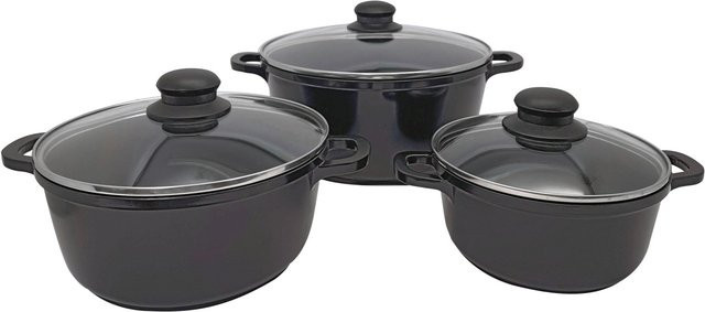 Mömax Kochtopfset Mia, 6-teilig, Schwarz, Edelstahl mit Antihaftbeschichtung und Deckeln - Bild 1