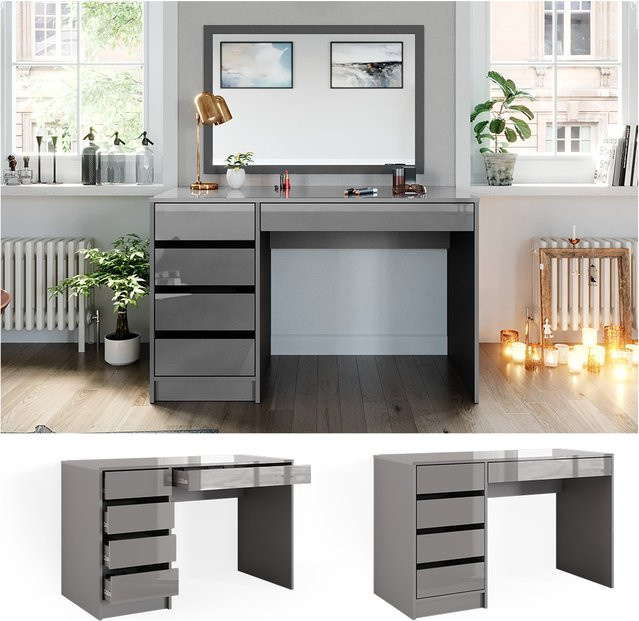 Vicco Schminktisch in Sherry Grau mit Hochglanz-Finish, moderner Frisiertisch für dein Schlafzimmer, B/T/H: 120 x 75 x 75 cm - Bild 1