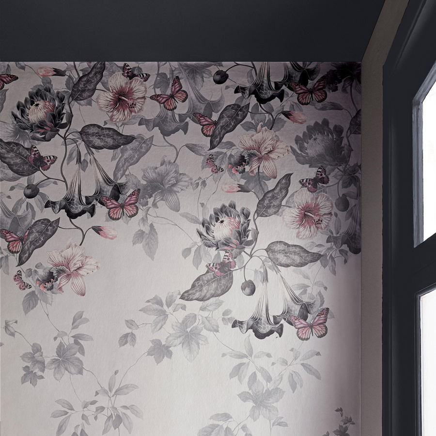 Little Greene Tapete Asterid Nightshade Mural mit floralem Botanical-Design in Grau und Multicolour, Vlies-Tapete - Bild 1