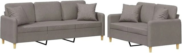 vidaXL 2-teilige Sofagarnitur mit Kissen in Taupe aus Stoff - Bild 1