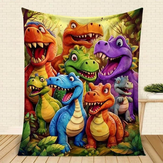 VIKAMA Cartoon-Dinosaurier-Überwurfdecke in Multicolour für Kinder und das Schlafzimmer - Bild 1