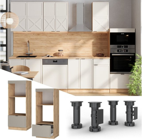 Vicco Mikrowellenschrank Fame-Line in Eiche mit Grau-Beige Rahmen und Schublade, Breite: 60 cm