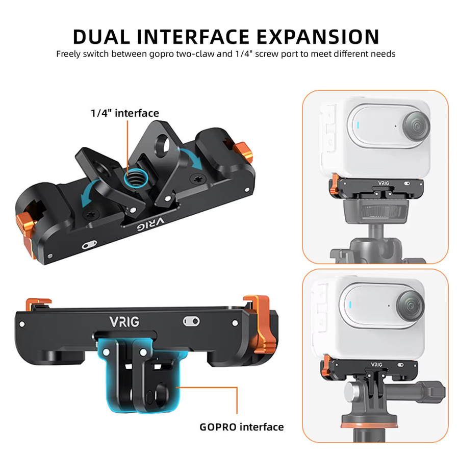 VRIG Magnetischer Schnellwechseladapter für Insta360 Go 3 und GO 3S, Typ-C-Kamerahalterung mit wiederaufladbarer Basis, 1/4 Zoll Schraube und GoPro-Anschluss, Schwarz - Bild 3