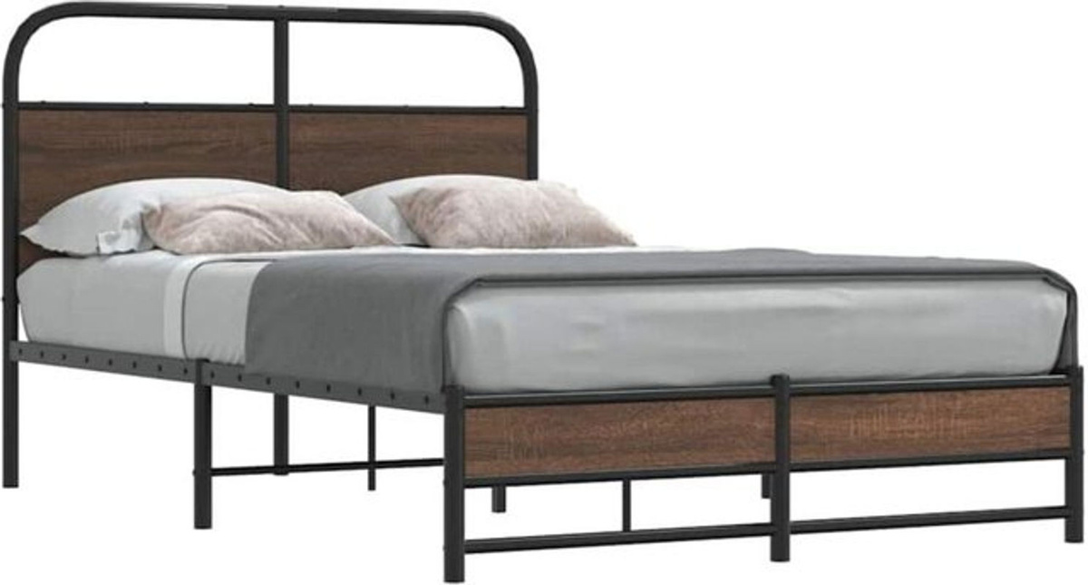 Vidaxl Einzelbett Bettgestell in Braun mit Eichen-Optik aus Stahl und Holzwerkstoff, B/T/H: 120 x 190 cm - Bild 1