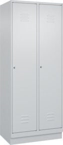 C+P Spind Classic PLUS Garderobenschrank mit Sockel, 2 Abteile, Grau, H x B x T: 195 x 80 x 50 cm, mit Zylinderschloss, 4 Garderobenhaken und Trennwand - Bild 1