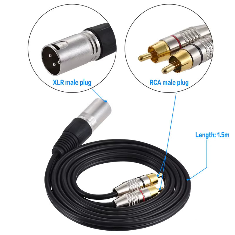 BSN Audio-Adapterkabel Doppel-RCA-Stecker auf 3-Pin-XLR-Buchse, Schwarz - Bild 6