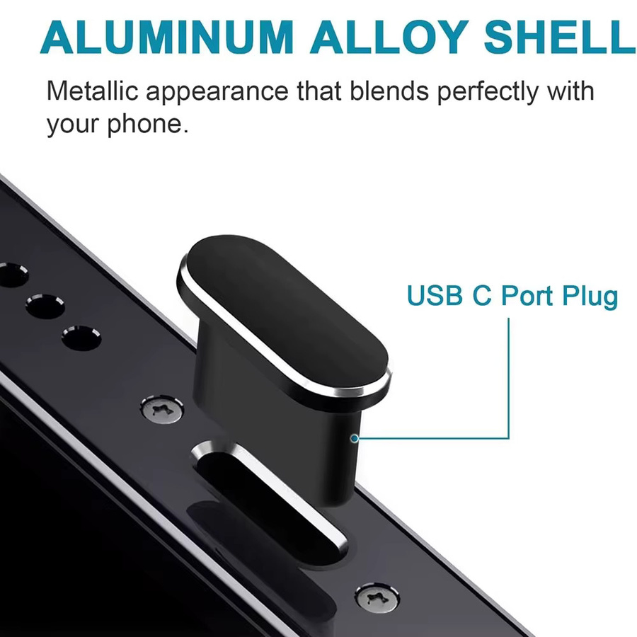 2er-Set Metall Staubschutz für iPhone 17 Pro Max, iPhone 16 Plus und iPhone 15 mit USB-C Ladeanschluss Schutzabdeckkappe und Reinigungsbürste in Schwarz und Silber - Bild 2