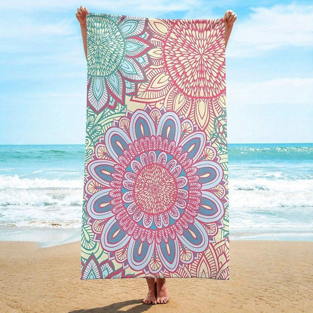 Boho Mandala Strandtuch von Ka Chen Muda, buntes florales Design, schnelltrocknendes Polyester-Handtuch, B/H: 76 x 152 cm - Bild 1