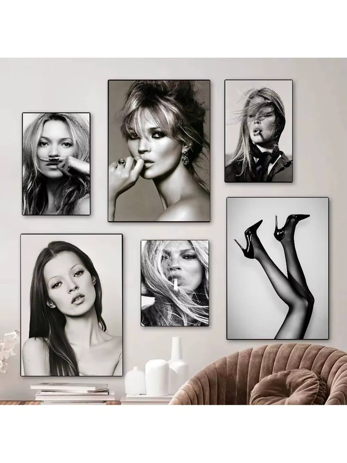Vintage Poster Kate Moss Moderne Kunst Wanddekoration als Porträt-Fotografie auf weißem Kraftpapier - Bild 5