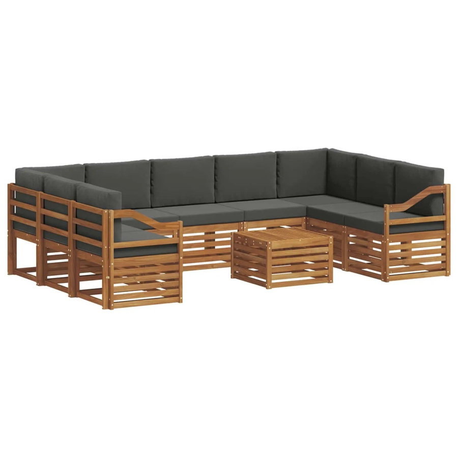 vidaXL Sofagarnitur 10-teilig aus Massivholz Akazie in Natur und Anthrazit mit Polstern und Armlehnen - Bild 2