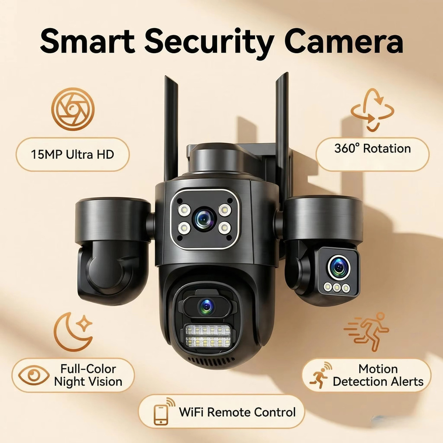 DiFang IP-Kamera mit 15MP HD, 8MP Dual-Objektiv und drei Bildschirmen, WLAN Videoüberwachungskamera mit automatischer Verfolgung, IP66 wasserdicht, Schwarz - Bild 6