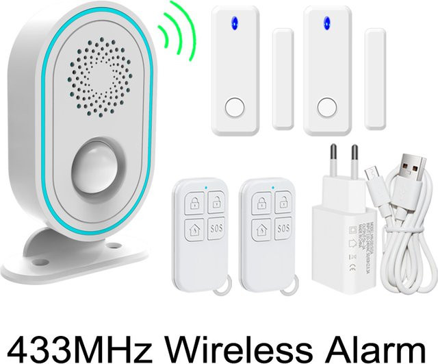 Earykong Kabelloser Bewegungssensor für Smart-Home-Sicherheits-Alarmanlagen mit Fernbedienung und einstellbarer Lautstärke, Weiß - Bild 1