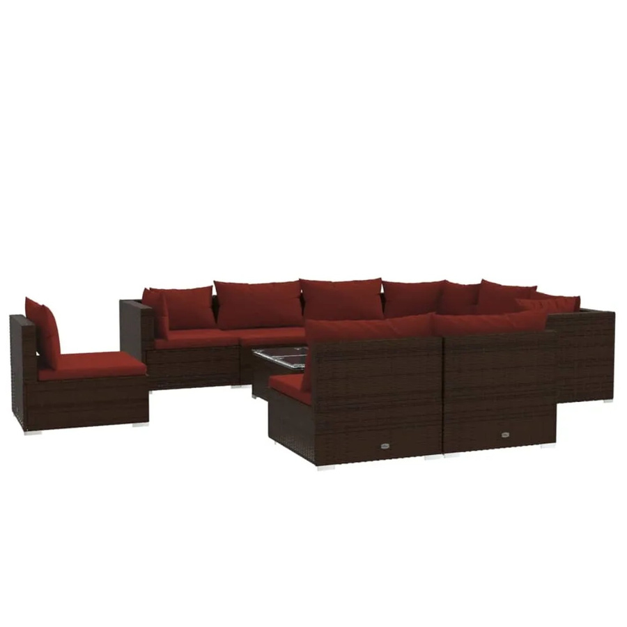 vidaXL 10-tlg. Garten-Lounge-Set aus Poly-Rattan in Braun mit Kissen und Couchtisch - Bild 2