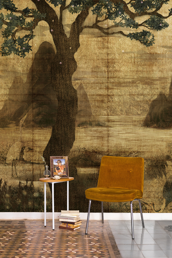 Wandgestaltung Zilant Coordonne Mural in Chai mit floralem Muster in Beige und Gelb - Bild 1