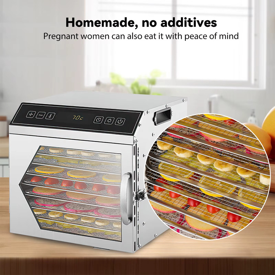 OWJHE Dörrgerät aus Edelstahl mit 12 Ebenen und 800W Leistung, Silber, Dehydrator für Obst und Gemüse mit 24-Stunden-Timer und Licht - Bild 3