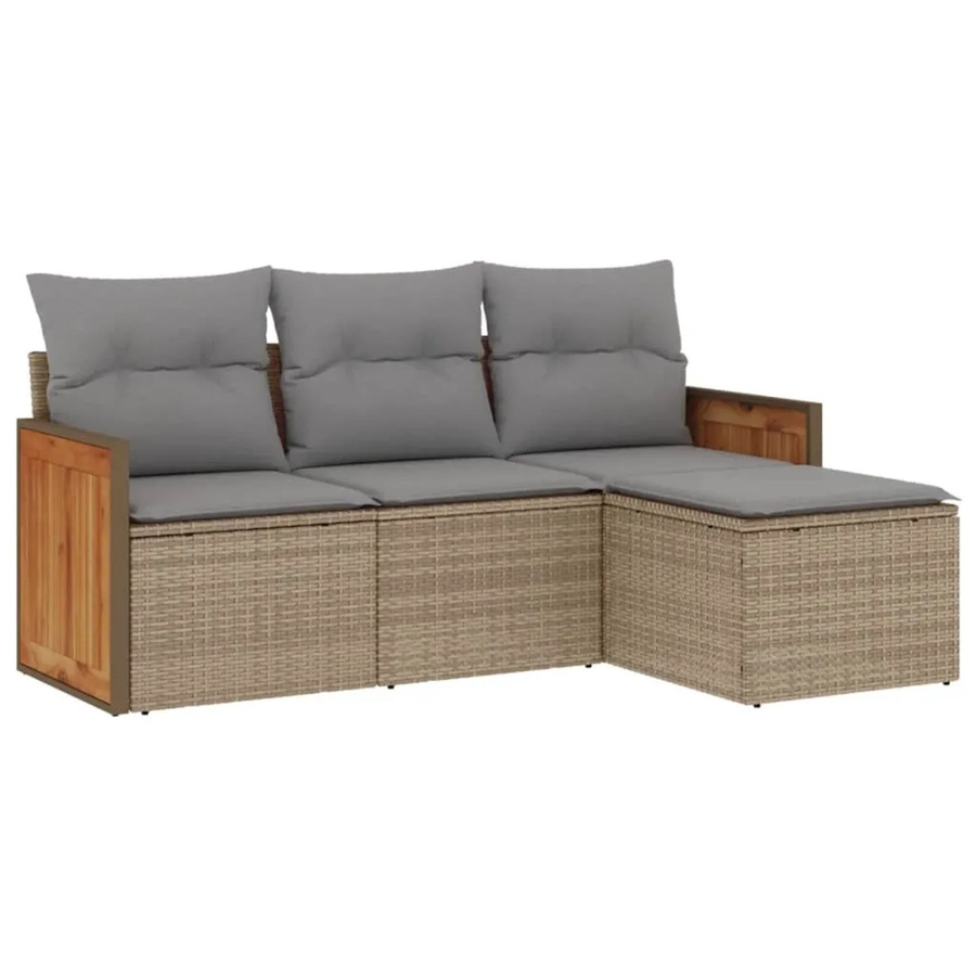 vidaXL 4-tlg Garten-Sofagarnitur L-Form aus Poly Rattan in Beige mit Kissen und Ottoman - Bild 2