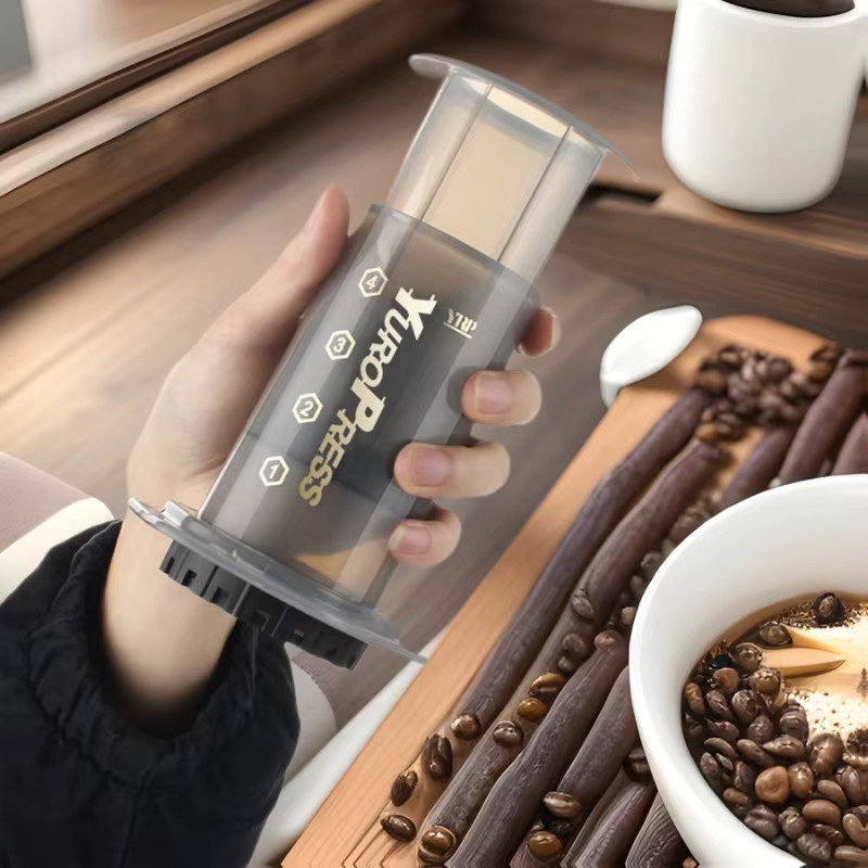 YRP Tragbare Espresso-Kaffeemaschine und French Press in Grau für Camping, Reise und Zuhause - Bild 2