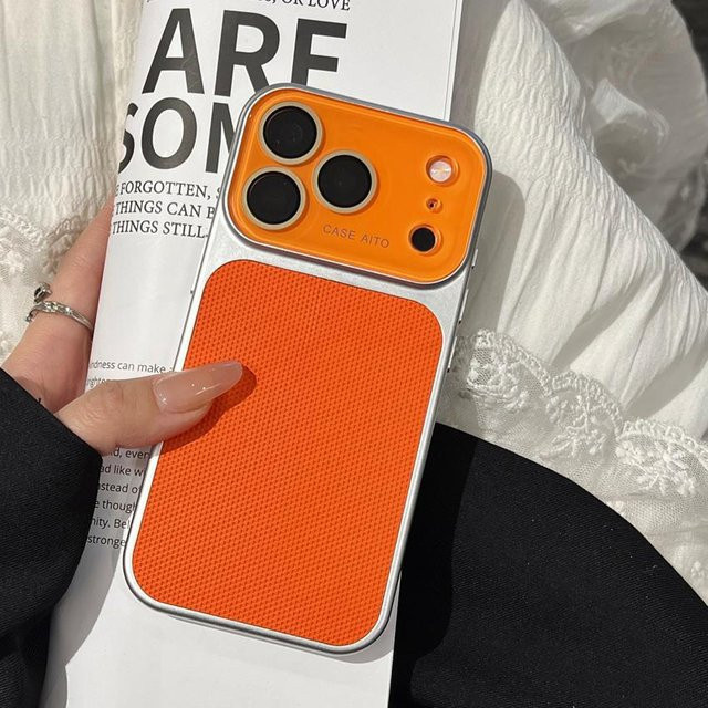 BETYF Stoff Handyhülle mit großem Sichtfenster und Kameraschutz für iPhone 14 15 16 17 Pro Max in Orange - Bild 1