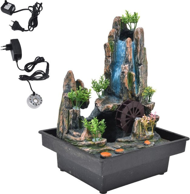 Aimo Desktop Wasserfall Brunnen aus Harz mit Zerstäuber in Grau für dein Zuhause - Bild 1