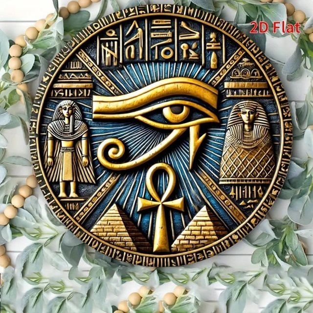 Ägyptisches Totem Eisen Wandkunst Auge des Horus Anubis Ra in Gold-Blau von Potdemiel - Bild 1
