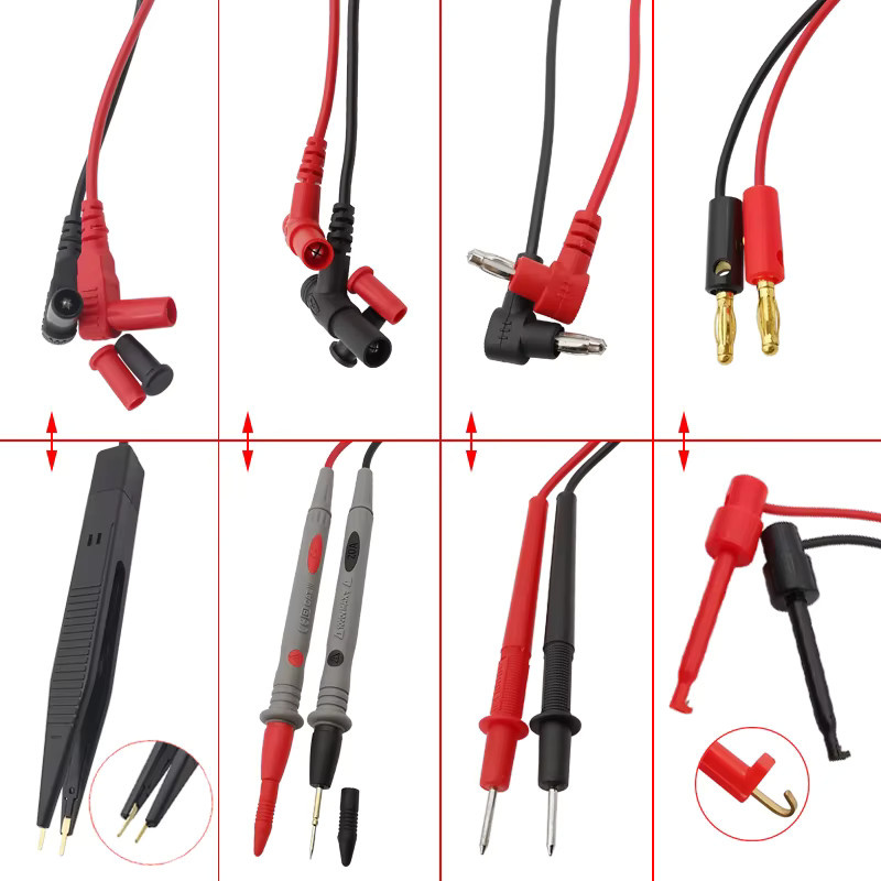 Universelle Multimeter-Messleitungen mit 4-mm-Bananenstecker und Krokodilklemmen, Pinzetten-Clips sowie Sondenspitzen in Rot - Bild 2
