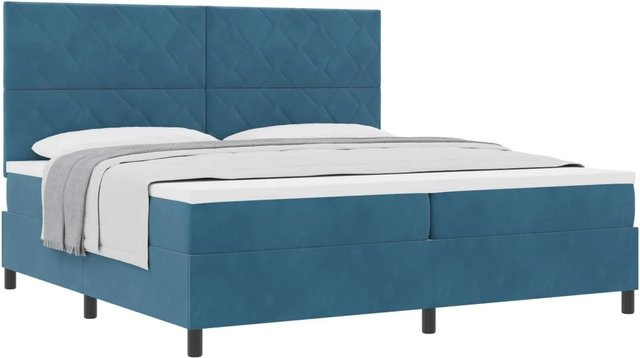 vidaXL Boxspringbett mit Matratze und Taschenfederkern in Dunkelblau, B/T: 200 x 200 cm - Bild 1