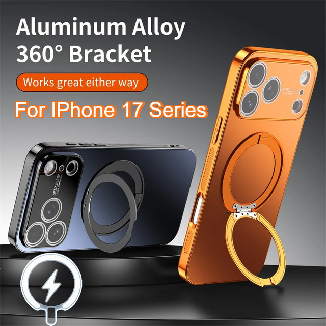 Stoßfeste MagSafe Handyhülle mit 360 Grad rotierendem Magnetring für iPhone 17 16 15 14 13 Pro Max Air in Schwarz Cyan und Orange - Bild 1