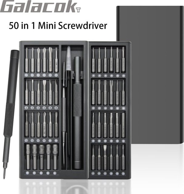Galacok 50-in-1 Präzisions-Schraubendreher-Set mit S2-Bits in Schwarz, magnetisches Reparaturwerkzeug für iPhone, Brille, Kamera, Uhren und PC - Bild 1