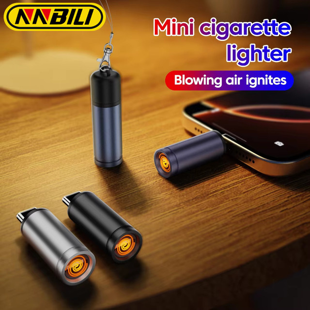 NNBILI Typ-C Mobiles Zigarettenfeuerzeug mit Luftblasfunktion in Grau, Tragbarer Mini-Zigarettenanzünder für Outdoor-Einsätze - Bild 1